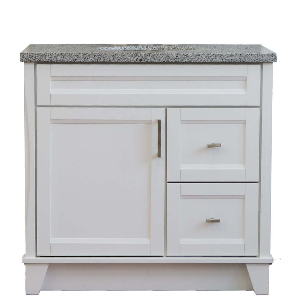 37" Single sink vanity in White finish with Gray granite and Left door/Center sink - 400700-37L-WH-GYOC