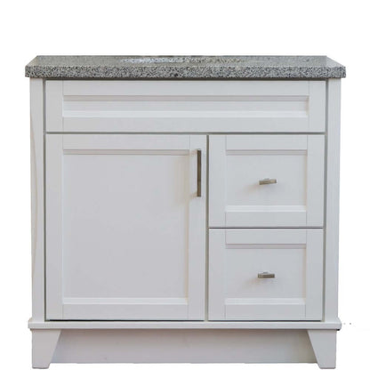 37" Single sink vanity in White finish with Gray granite and Left door/Center sink - 400700-37L-WH-GYOC