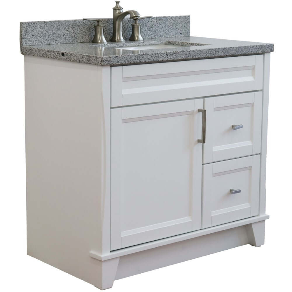 37" Single sink vanity in White finish with Gray granite and Left door/Center sink - 400700-37L-WH-GYRC