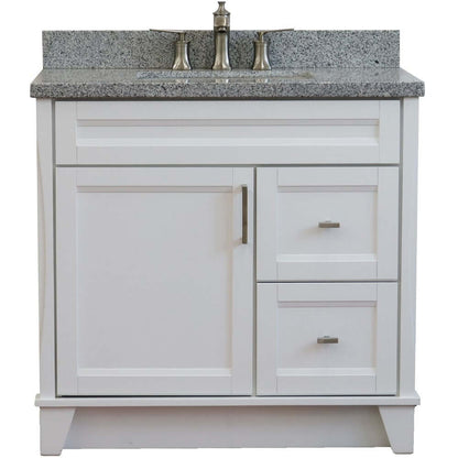 37" Single sink vanity in White finish with Gray granite and Left door/Center sink - 400700-37L-WH-GYRC