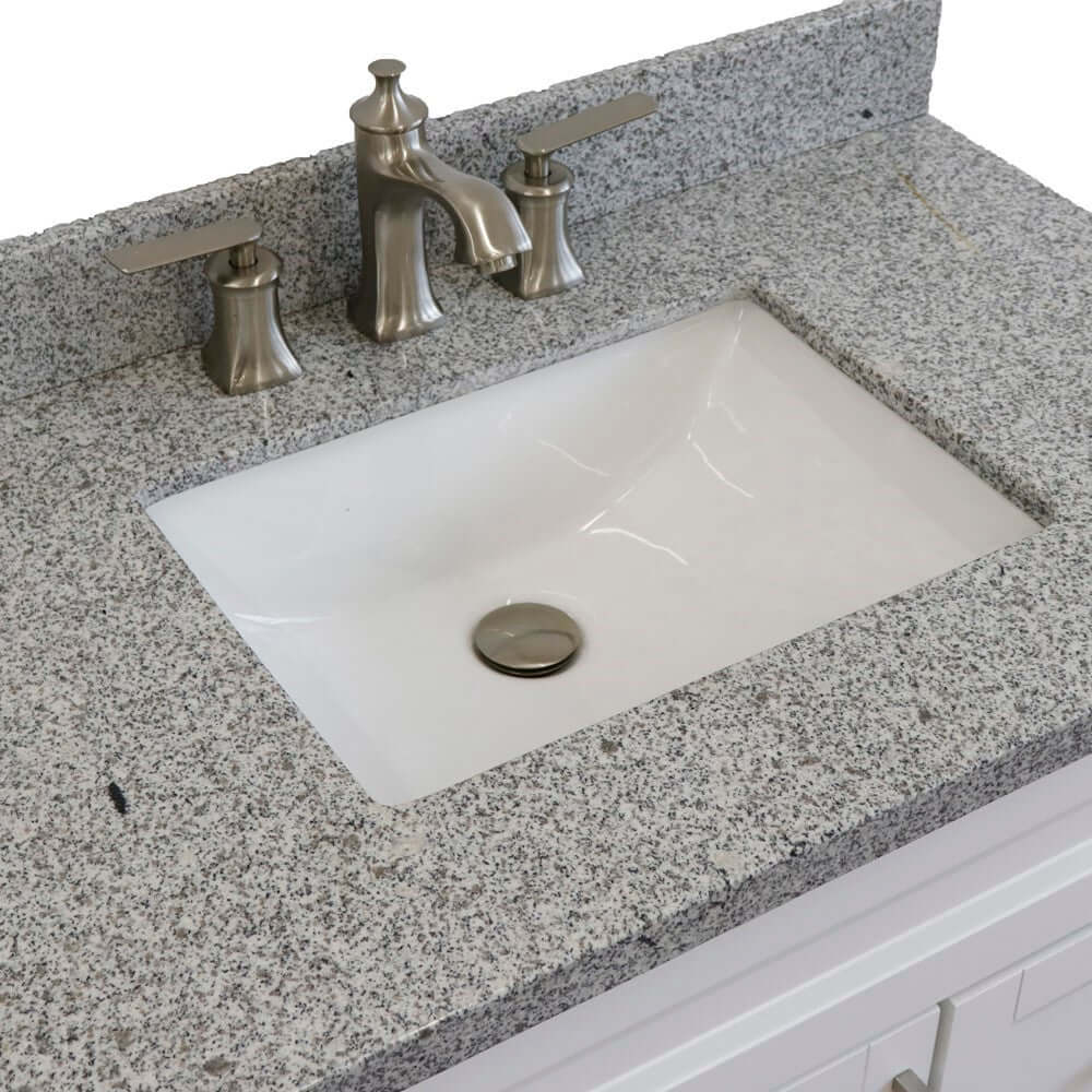 37" Single sink vanity in White finish with Gray granite and Left door/Center sink - 400700-37L-WH-GYRC