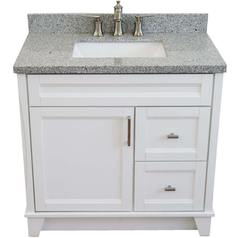 37" Single sink vanity in White finish with Gray granite and Left door/Center sink - 400700-37L-WH-GYRC