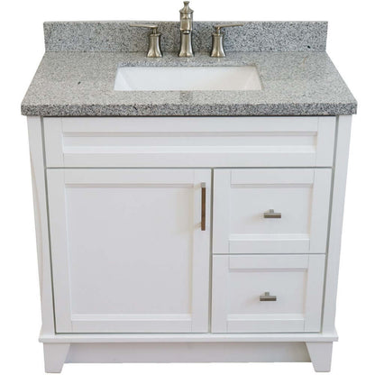 37" Single sink vanity in White finish with Gray granite and Left door/Center sink - 400700-37L-WH-GYRC