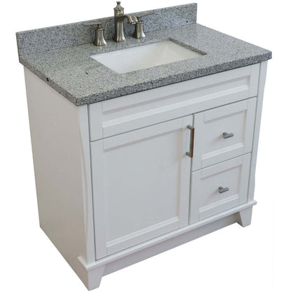 37" Single sink vanity in White finish with Gray granite and Left door/Center sink - 400700-37L-WH-GYRC