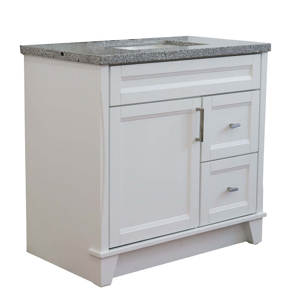 37" Single sink vanity in White finish with Gray granite and Left door/Center sink - 400700-37L-WH-GYRC