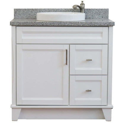 37" Single sink vanity in White finish with Gray granite and Left door/Round Center sink - 400700-37L-WH-GYRDC