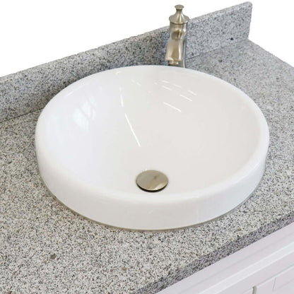 37" Single sink vanity in White finish with Gray granite and Left door/Round Center sink - 400700-37L-WH-GYRDC