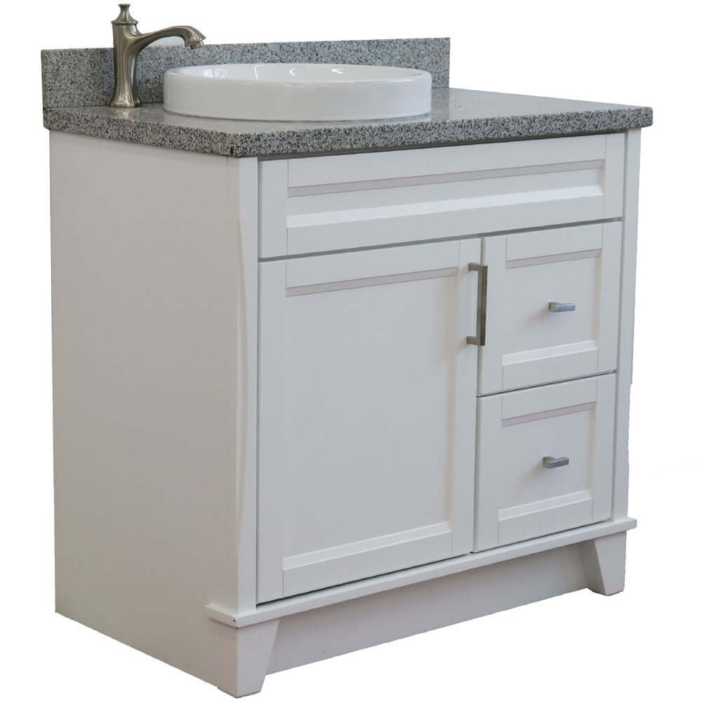 37" Single sink vanity in White finish with Gray granite and Left door/Round Left sink - 400700-37L-WH-GYRDL