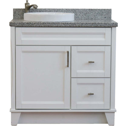 37" Single sink vanity in White finish with Gray granite and Left door/Round Left sink - 400700-37L-WH-GYRDL