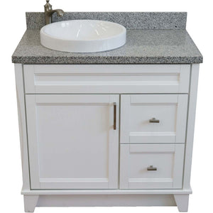 37" Single sink vanity in White finish with Gray granite and Left door/Round Left sink - 400700-37L-WH-GYRDL