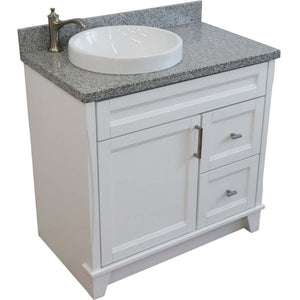37" Single sink vanity in White finish with Gray granite and Left door/Round Left sink - 400700-37L-WH-GYRDL
