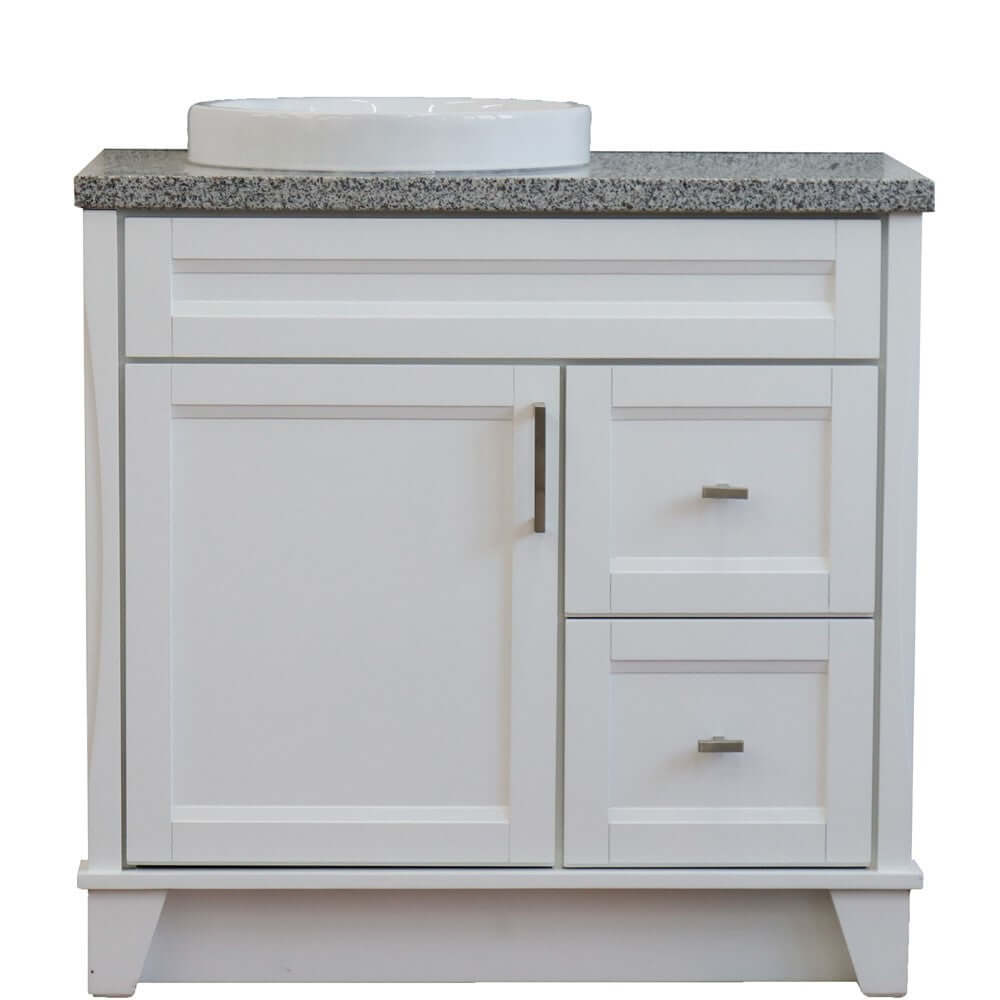 37" Single sink vanity in White finish with Gray granite and Left door/Round Left sink - 400700-37L-WH-GYRDL