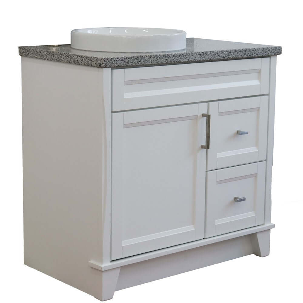 37" Single sink vanity in White finish with Gray granite and Left door/Round Left sink - 400700-37L-WH-GYRDL