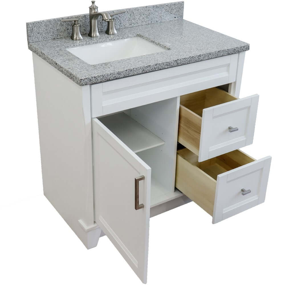 37" Single sink vanity in White finish with Gray granite and Left door/Left sink - 400700-37L-WH-GYRL