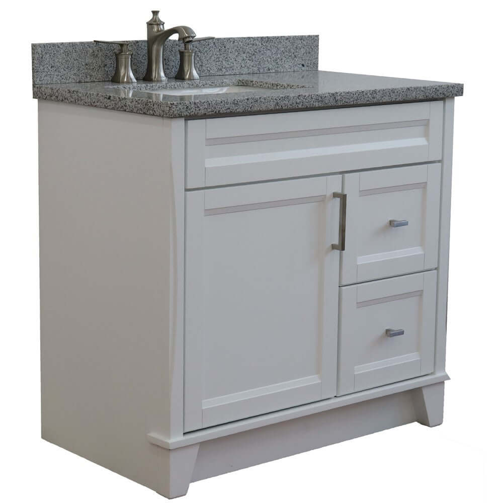 37" Single sink vanity in White finish with Gray granite and Left door/Left sink - 400700-37L-WH-GYRL