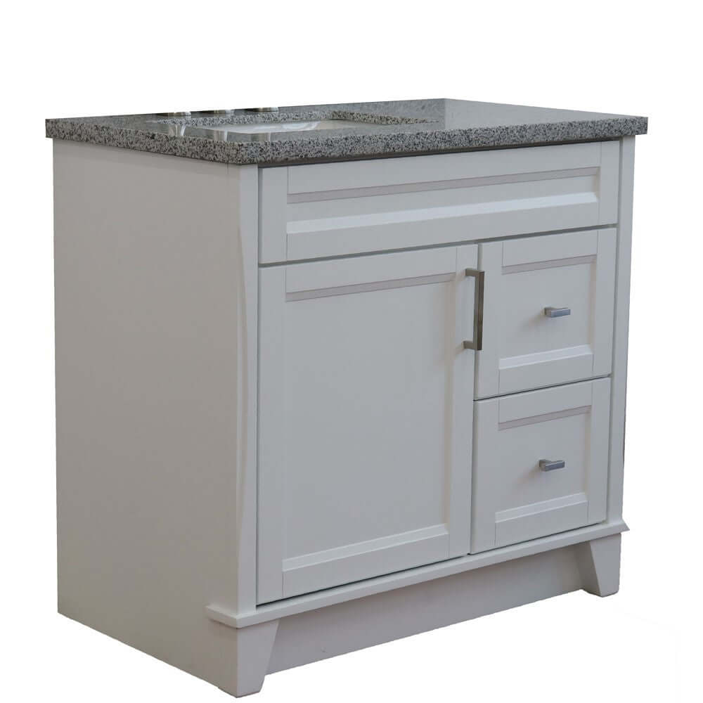 37" Single sink vanity in White finish with Gray granite and Left door/Left sink - 400700-37L-WH-GYRL