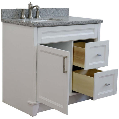 37" Single sink vanity in White finish with Gray granite and Left door/Left sink - 400700-37L-WH-GYRL