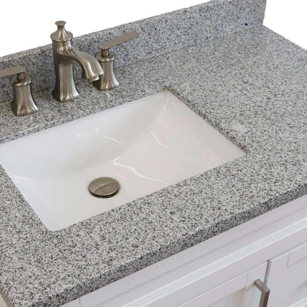 37" Single sink vanity in White finish with Gray granite and Left door/Left sink - 400700-37L-WH-GYRL