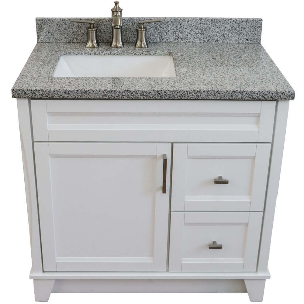 37" Single sink vanity in White finish with Gray granite and Left door/Left sink - 400700-37L-WH-GYRL