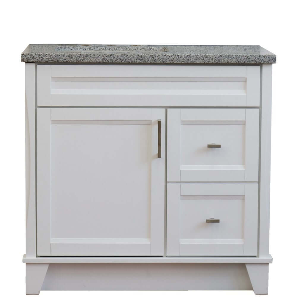 37" Single sink vanity in White finish with Gray granite and Left door/Left sink - 400700-37L-WH-GYRL