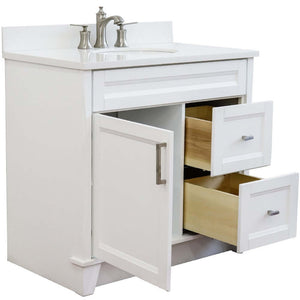 37" Single sink vanity in White finish with White quartz and Left door/Center sink - 400700-37L-WH-WEOC
