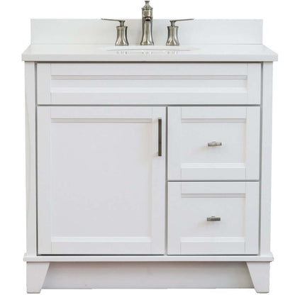 37" Single sink vanity in White finish with White quartz and Left door/Center sink - 400700-37L-WH-WEOC