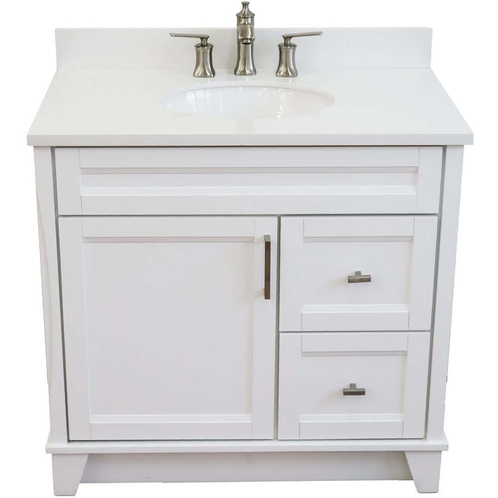 37" Single sink vanity in White finish with White quartz and Left door/Center sink - 400700-37L-WH-WEOC