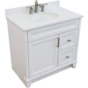 37" Single sink vanity in White finish with White quartz and Left door/Center sink - 400700-37L-WH-WEOC