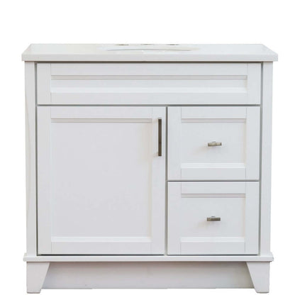 37" Single sink vanity in White finish with White quartz and Left door/Center sink - 400700-37L-WH-WEOC