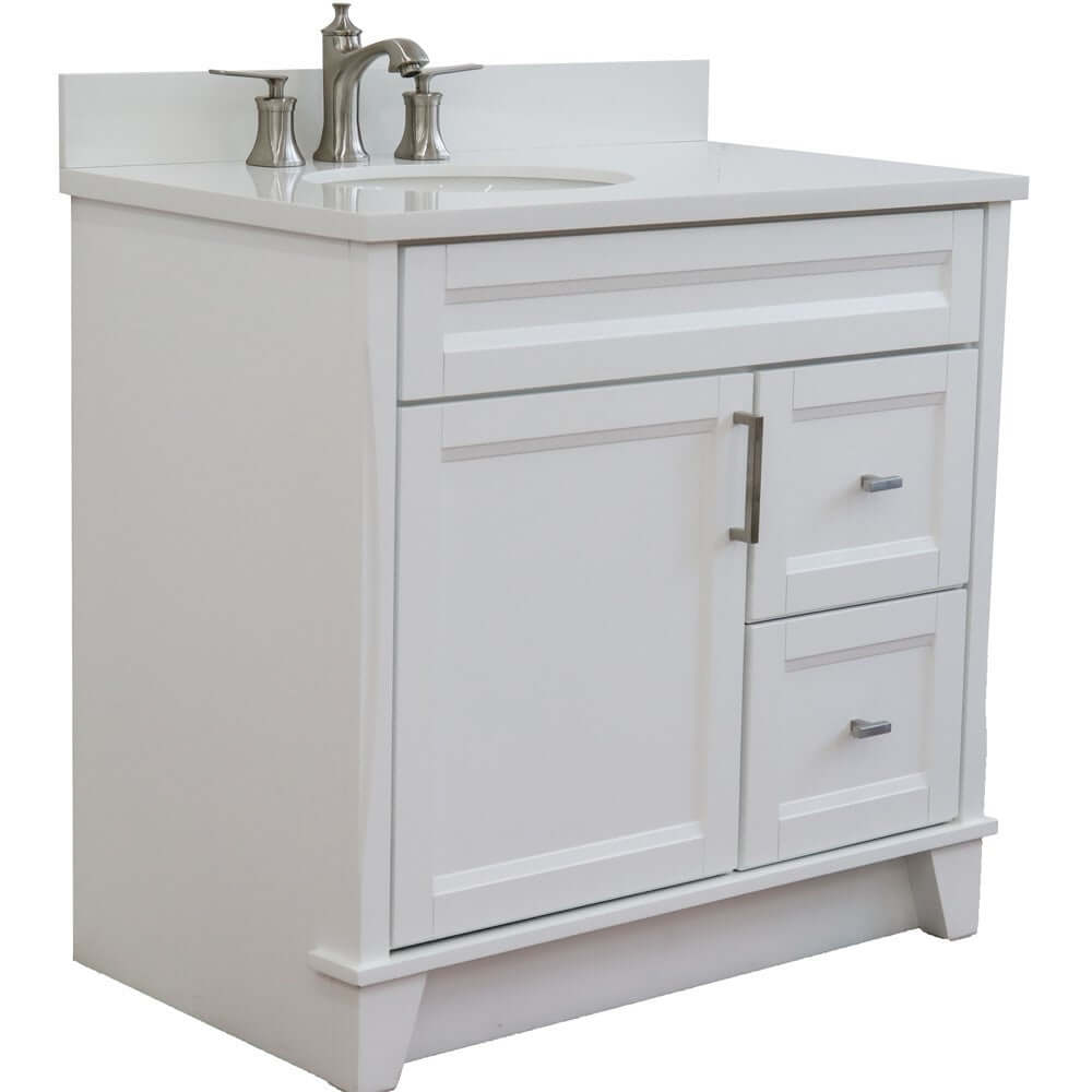 37" Single sink vanity in White finish with White quartz and Left door/Left sink - 400700-37L-WH-WEOL