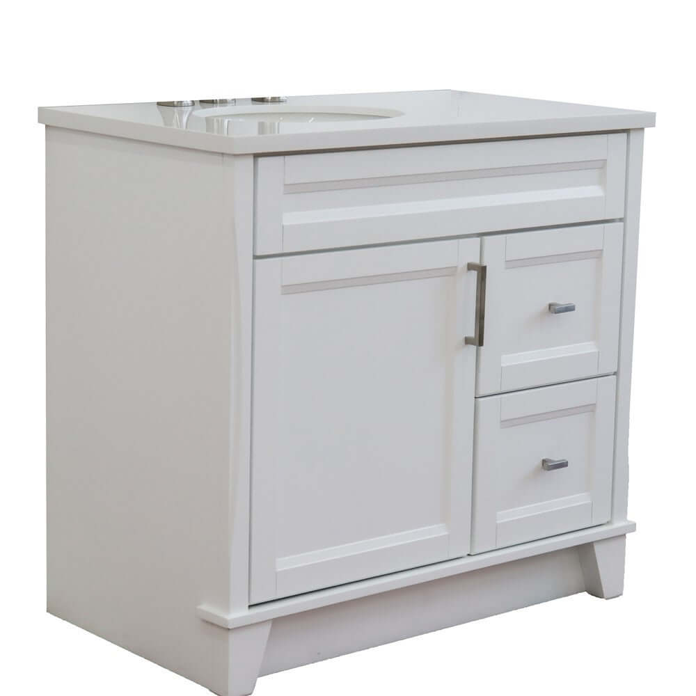 37" Single sink vanity in White finish with White quartz and Left door/Left sink - 400700-37L-WH-WEOL