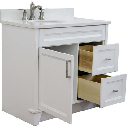 37" Single sink vanity in White finish with White quartz and Left door/Left sink - 400700-37L-WH-WEOL