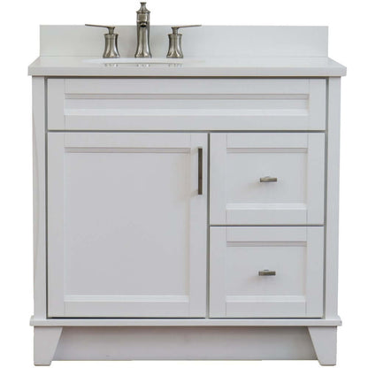 37" Single sink vanity in White finish with White quartz and Left door/Left sink - 400700-37L-WH-WEOL