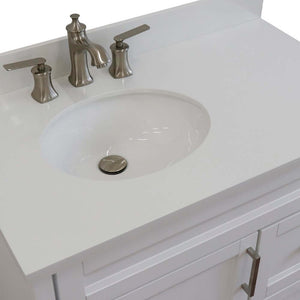 37" Single sink vanity in White finish with White quartz and Left door/Left sink - 400700-37L-WH-WEOL