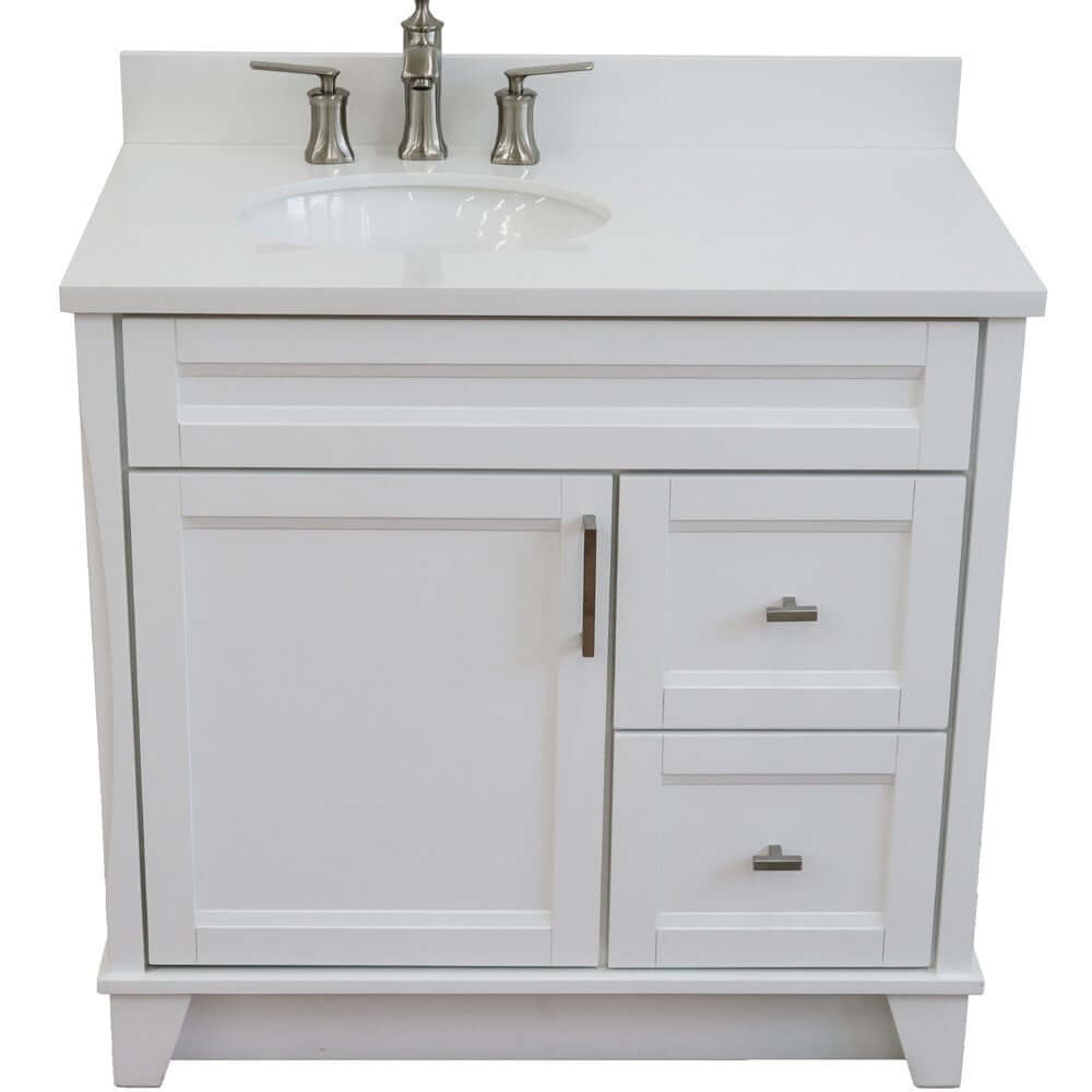 37" Single sink vanity in White finish with White quartz and Left door/Left sink - 400700-37L-WH-WEOL