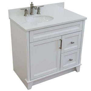 37" Single sink vanity in White finish with White quartz and Left door/Left sink - 400700-37L-WH-WEOL