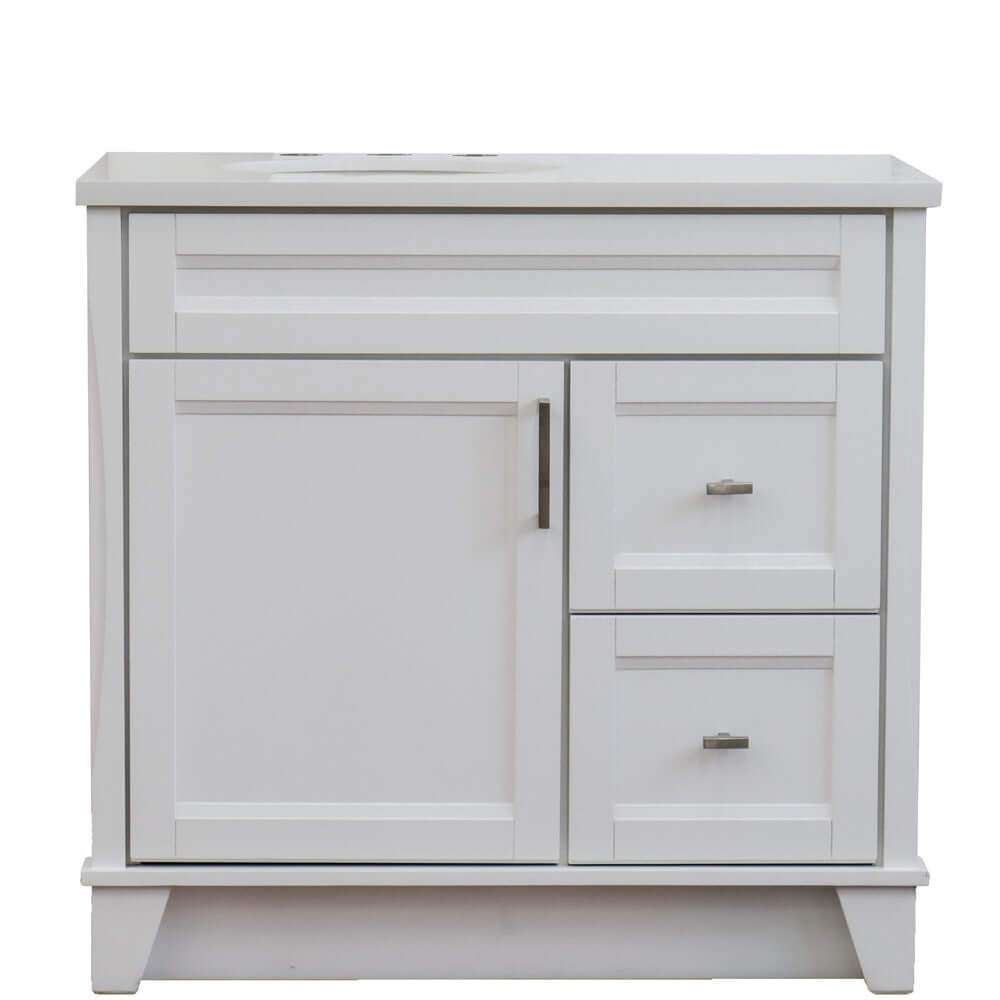 37" Single sink vanity in White finish with White quartz and Left door/Left sink - 400700-37L-WH-WEOL