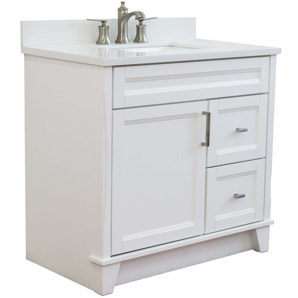 37" Single sink vanity in White finish with White quartz and Left door/Center sink - 400700-37L-WH-WERC