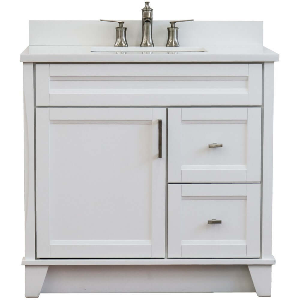 37" Single sink vanity in White finish with White quartz and Left door/Center sink - 400700-37L-WH-WERC