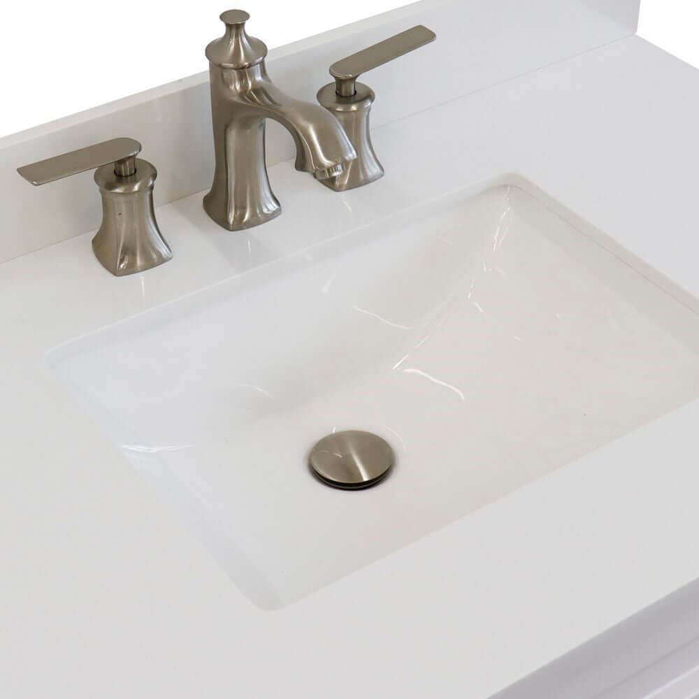 37" Single sink vanity in White finish with White quartz and Left door/Center sink - 400700-37L-WH-WERC