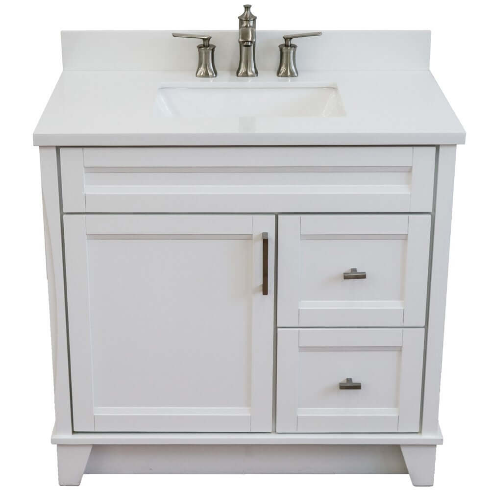 37" Single sink vanity in White finish with White quartz and Left door/Center sink - 400700-37L-WH-WERC