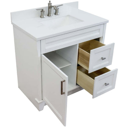 37" Single sink vanity in White finish with White quartz and Left door/Center sink - 400700-37L-WH-WERC