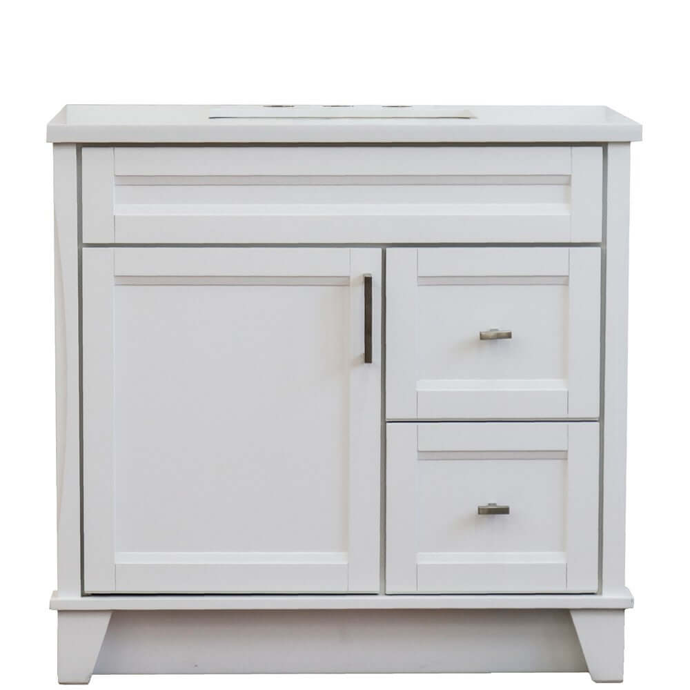 37" Single sink vanity in White finish with White quartz and Left door/Center sink - 400700-37L-WH-WERC