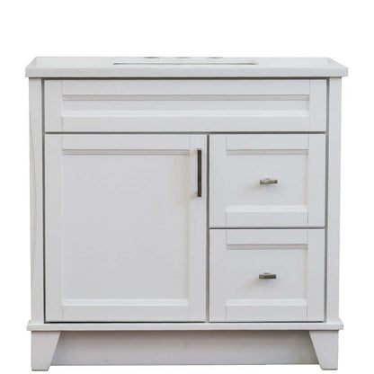 37" Single sink vanity in White finish with White quartz and Left door/Center sink - 400700-37L-WH-WERC