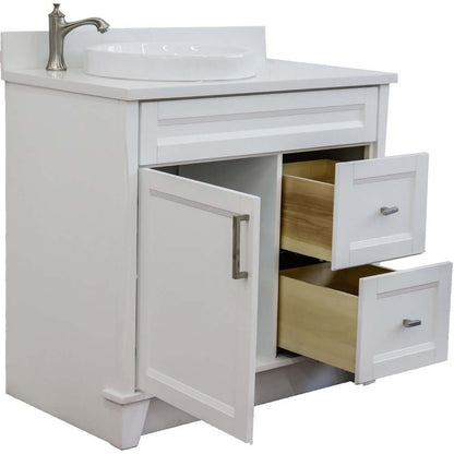 37" Single sink vanity in White finish with White quartz and Left door/Round Left sink - 400700-37L-WH-WERDL