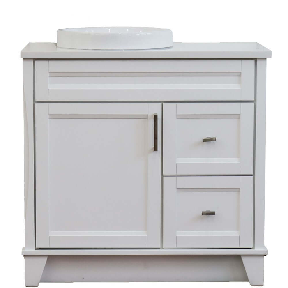 37" Single sink vanity in White finish with White quartz and Left door/Round Left sink - 400700-37L-WH-WERDL