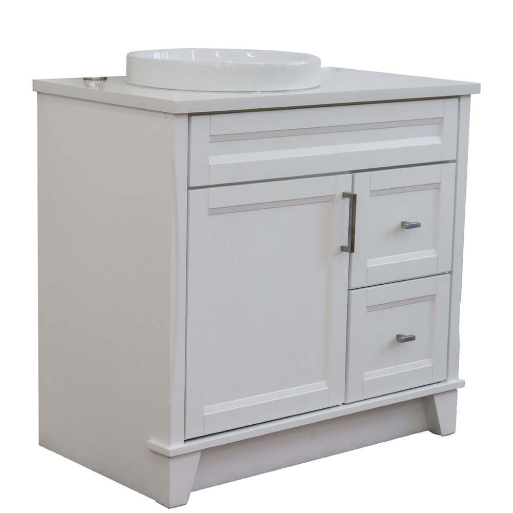 37" Single sink vanity in White finish with White quartz and Left door/Round Left sink - 400700-37L-WH-WERDL