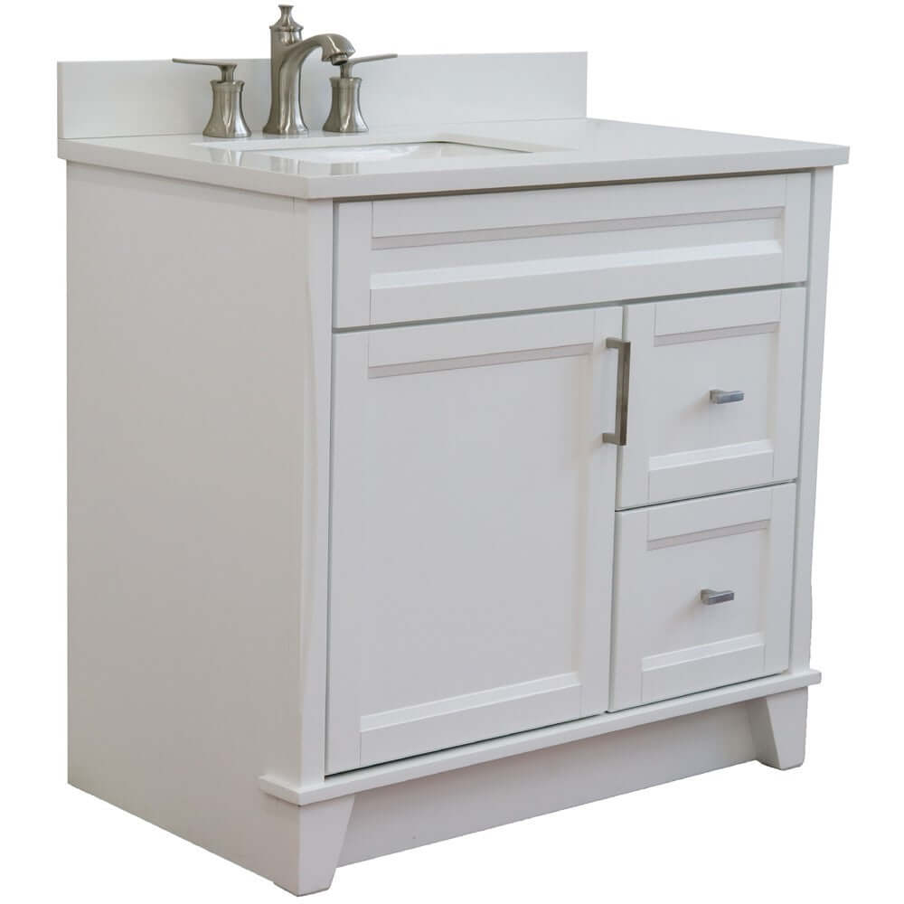 37" Single sink vanity in White finish with White quartz and Left door/Left sink - 400700-37L-WH-WERL