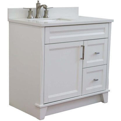 37" Single sink vanity in White finish with White quartz and Left door/Left sink - 400700-37L-WH-WERL