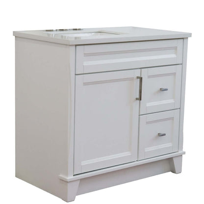 37" Single sink vanity in White finish with White quartz and Left door/Left sink - 400700-37L-WH-WERL